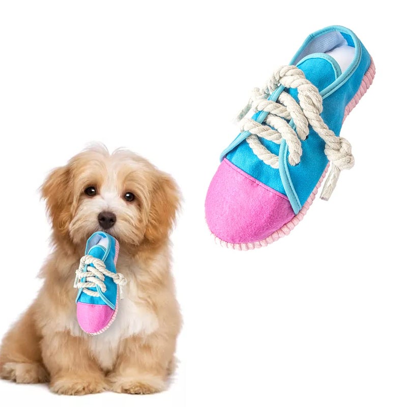 Vocheer Durable Dog Chew Toy - Interactive Squeaky Shoe Toy for Puppy to Medium Dogs, Machine Washable (Blue) - Image 1
